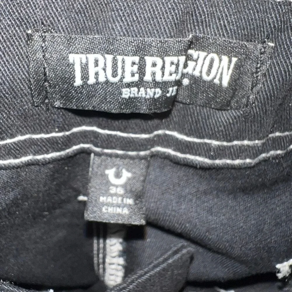 True Religion Cargo Pants Mens 36‎ Jet Black White Contrast Stitch 108335